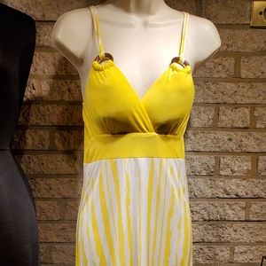 Yellow and white spaghetti strap maxi dress